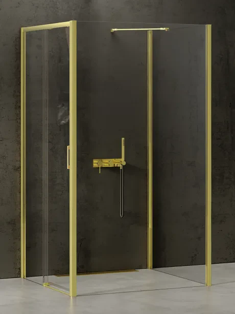 Dušo kabina Prime Prime Light Gold, sieninė, šoninės durys, stumdomos iš kampo