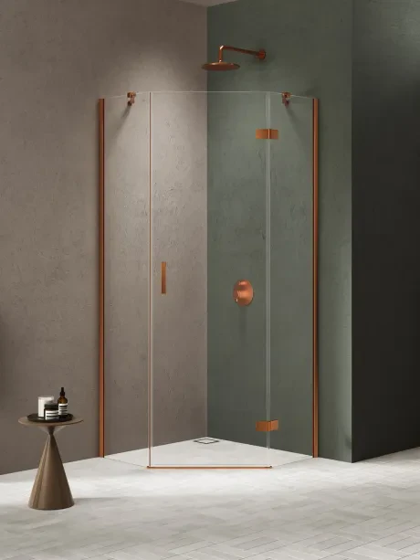 Dušo kabina Nesta Copper Brushed, penkiakampė, viengubos durys