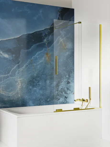 Vonios ekranas Smart Light Gold, stumdomos durys, statmenas laikiklis