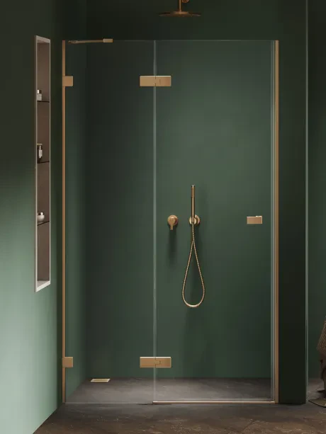 Įleidžiamosios durys Oxia Gold Brushed vienvėrės durys, vyriai ant mažos sienelės, pasviręs laikiklis