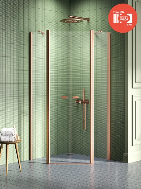 New Soleo Copper Brushed" dušo kabina, penkiakampė, dvigubos durys
