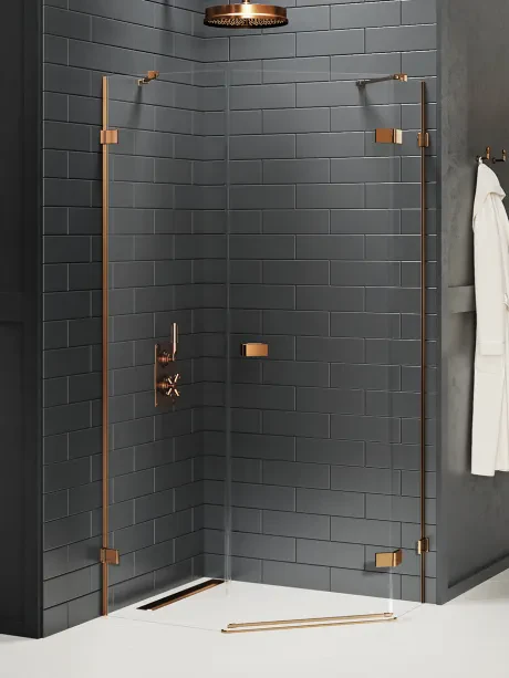 Dušo kabina „Avexa Copper Brushed“, penkiakampė, asimetrinė