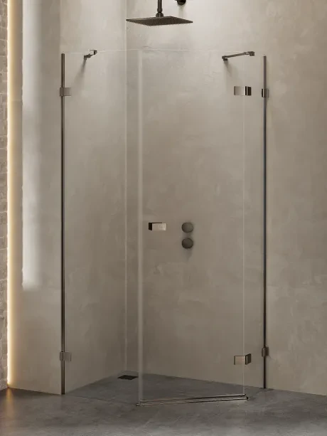 Dušo kabina „Avexa Gunmetal Brushed“, penkiakampė, asimetrinė
