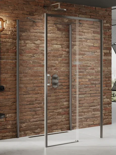 Dušo kabina Prime Gunmetal Brushed, sieninė, su viengubomis durimis, priekyje
