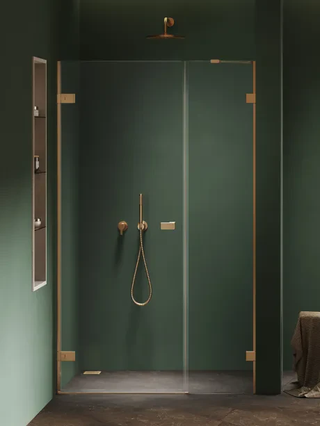 Įleidžiamosios durys Oxia Gold Brushed Plus vieno varstymo, vyriai prie sienos