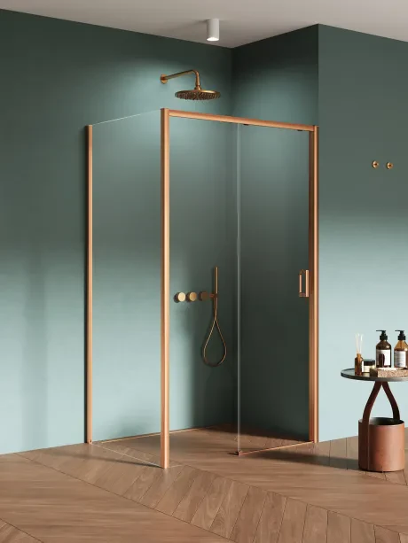 Prime Copper Brushed dušo kabina, stumdomos durys nuo sienos