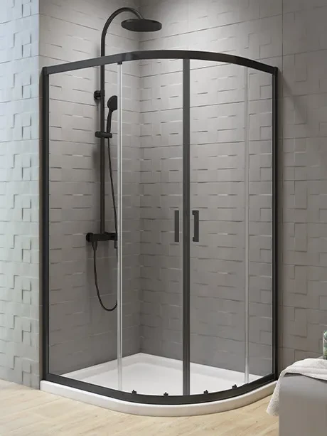 New Varia Black pusapvalė asimetrinė 2D dušo kabina
