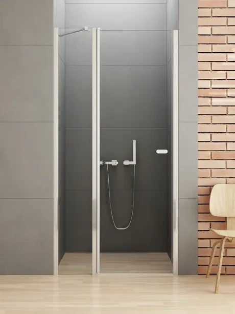 New Soleo recessed door, swing-style, single-panel, plus a hinged side panel