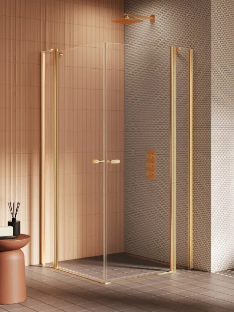 New Soleo Gold Brushed, shower enclosure, double doors, with additional walls