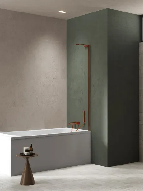 Vonios ekranas Nesta Copper Brushed, fiksuotas, kampinis laikiklis