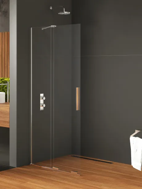 „Smart“ dušo kabina „walk-in“, stumiamoji, su įstrižine atrama