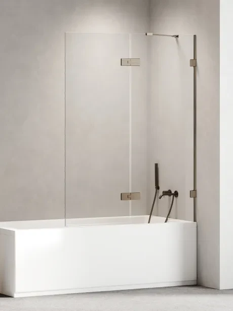Vonios pertvara „Oxia Gunmetal Brushed“ su vienu atverčiamu vyru ant mažos sienelės