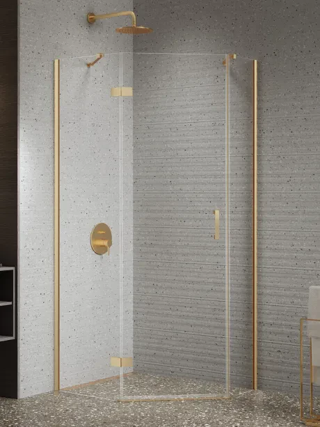 Dušo kabina Nesta Gold Brushed, penkiakampė, kairė pusė