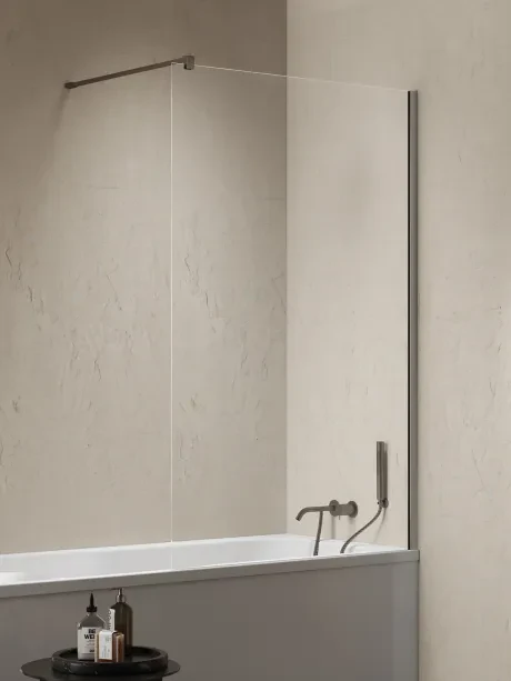 Vonios užsklanda Nesta Gunmetal Brushed, fiksuota, statmenas laikiklis