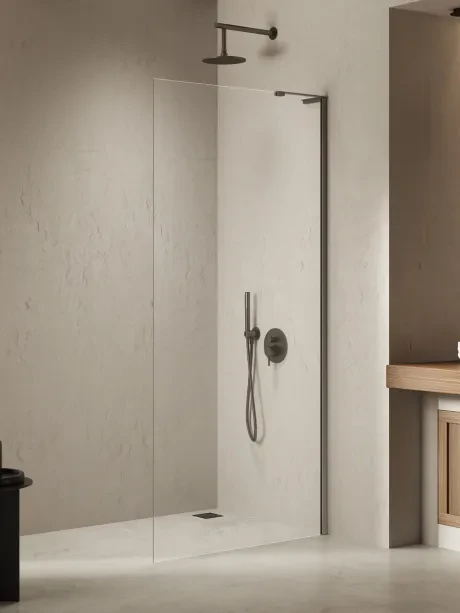 Nesta Gunmetal Brushed shower enclosure, walk in, angle bracket