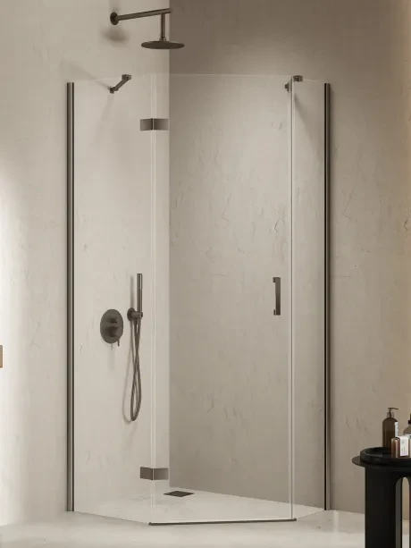 Dušo kabina Nesta Gunmetal Brushed, penkiakampė, kairė pusė