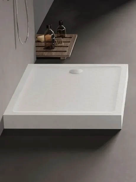 Mild Stone akrilinis dušo padėklas, stačiakampio formos, baltos spalvos, aukštis 11,5 cm