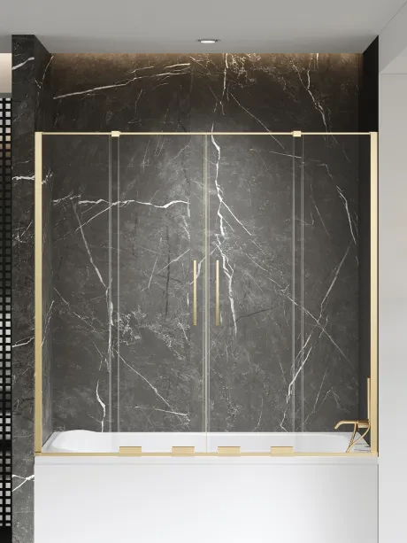 Vonios užsklanda Smart Gold Brushed, stumdomos durys, dviguba