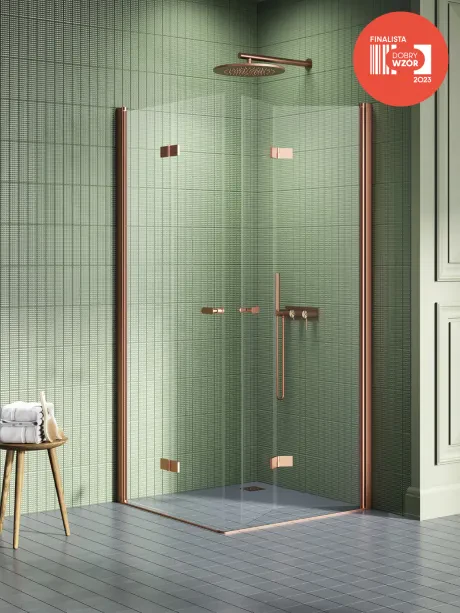 New Soleo Copper Brushed" dušo kabina, sulankstomos dvigubos durys