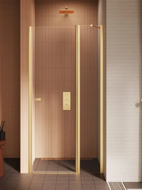 New Soleo Gold Brushed, recessed door, single, swinging, plus hinged wall