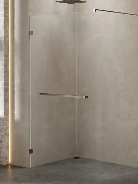 Avexa Gunmetal Brushed vienguba dušo kabina su pakaba. 6 mm stiklas.
