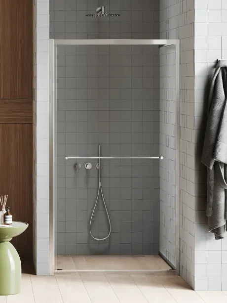 New Varia CHROME sieninės stumdomos viengubos dušo durys skaidrios 6 mm su Active Shield danga