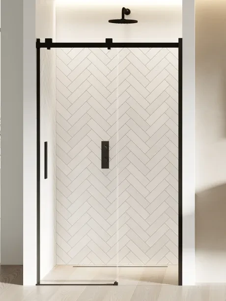 Softi Black single sliding shower enclosure with “soft close” mechanism