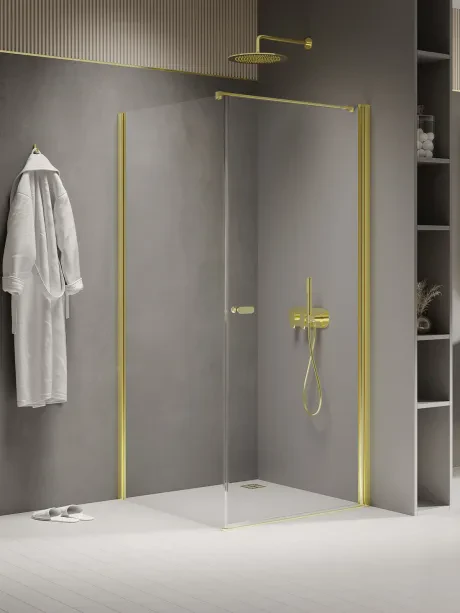 New Soleo Gold Shine Shower Enclosure, parallel support, single door