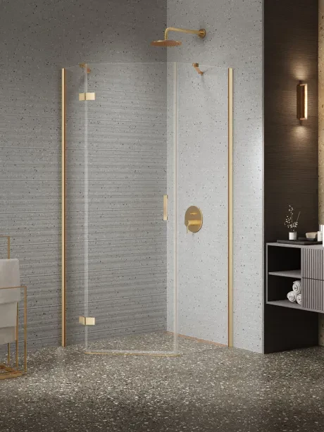 Nesta Gold Brushed, penkiakampė, dešinioji dušo kabina