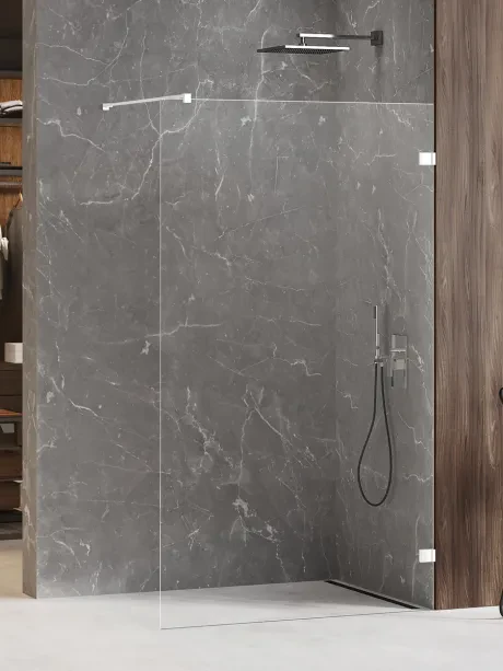 "Avexa White" baltos spalvos vientisa dušo kabina. Stiklo storis 8 mm.
