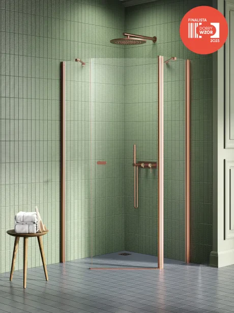 New Soleo Copper Brushed" dušo kabina, penkiakampė, vienos durys