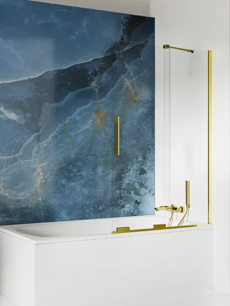 Vonios ekranas Smart Light Gold, dviejų dalių, kampinis laikiklis