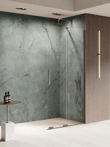Dušo kabina Smart Gunmetal Brushed, slankiojanti, kampinis laikiklis