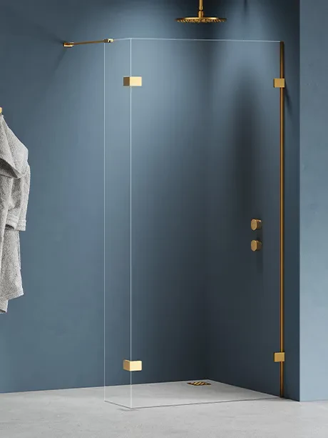 „Eventa Gold Brushed“ dušo kabina „walk-in“. Vieno elemento, su papildoma sienele