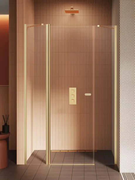 Įleidžiamos durys New Soleo Gold Brushed, viengubos, varstomos, su dviem sienelėmis