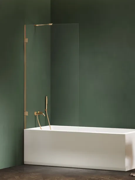 „Oxia Gold Brushed“ vonios pertvara, fiksuota, vienos dalies, su pasvirusiu atraminiu strypu