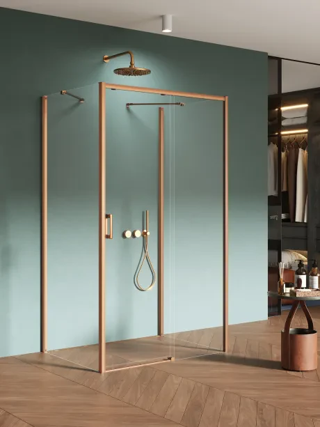 Dušo kabina Prime Copper Brushed, sieninė, viengubos durys, priekyje