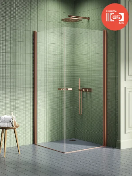 New Soleo Copper Brushed" dušo kabina su dvigubomis durimis