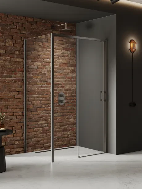 Dušo kabina Prime Gunmetal Brushed, stumdomos durys nuo sienos
