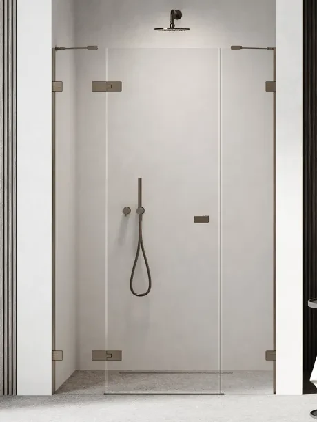 Įleidžiamosios durys Oxia Gunmetal Brushed Plus vienvėrės durys, vyriai ant mažos sienos, nuožulnus laikiklis