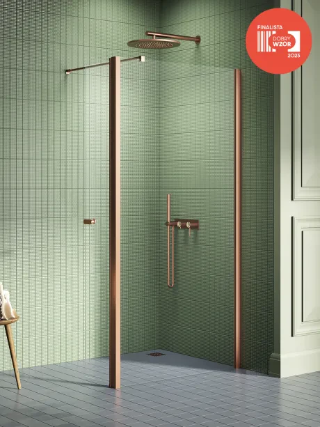 New Soleo Copper Brushed" dušo kabina, įeinama, su papildoma sienele