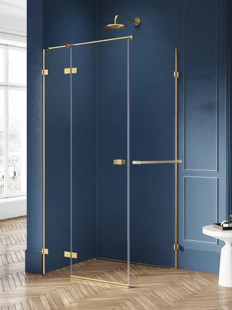 Dušo kabina „Avexa Gold Brushed“, viengubos durys, su pakabinamuoju laikikliu