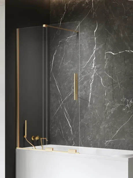Vonios užsklanda Smart Gold Brushed, stumdomos durys, statmenas laikiklis