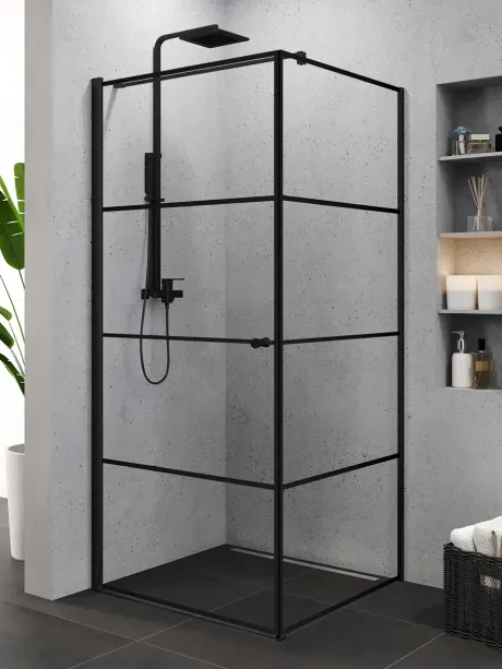 Superia Black shower enclosure, single door, with striped pattern