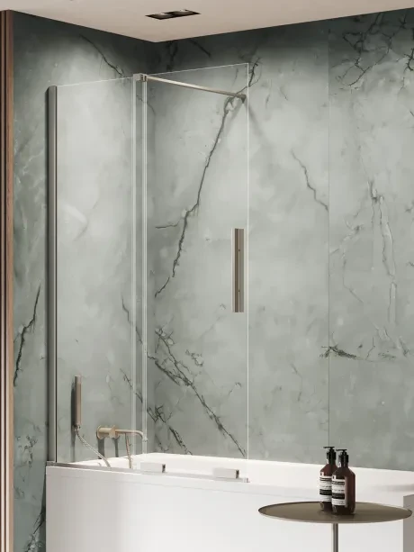 Vonios ekranas Smart Gunmetal Brushed, stumdomos durys, statmenas laikiklis