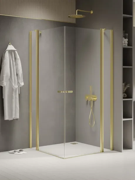 New Soleo Gold Shine Shower Enclosure, double doors, with additional side panels