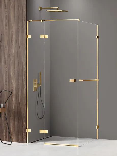 Dušo kabina „Avexa Gold Shine“, viengubos durys, su pakabinamuoju laikikliu