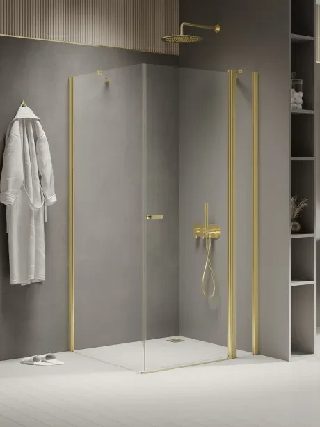 New Soleo Gold Shine" dušo kabina, viengubos durys, su papildoma sienele