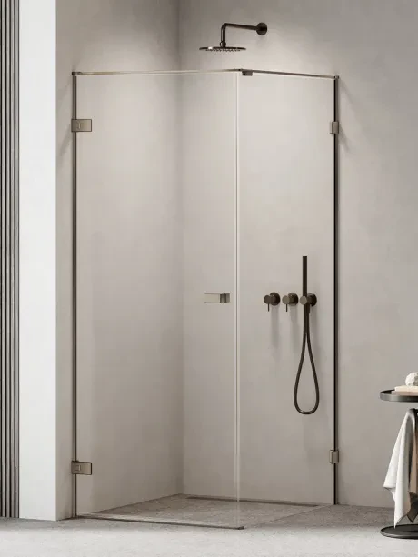 Oxia GUNMETAL BRUSHED shower enclosure single swing door, hinge to wall
