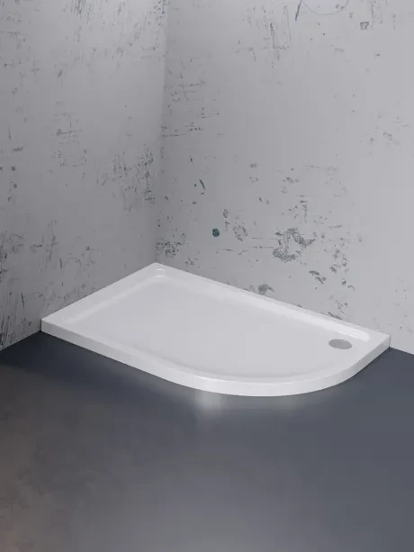 Baltos spalvos asimetriškas akrilinis dušo padėklas Maxima Ultra. Aukštis 5,5 cm